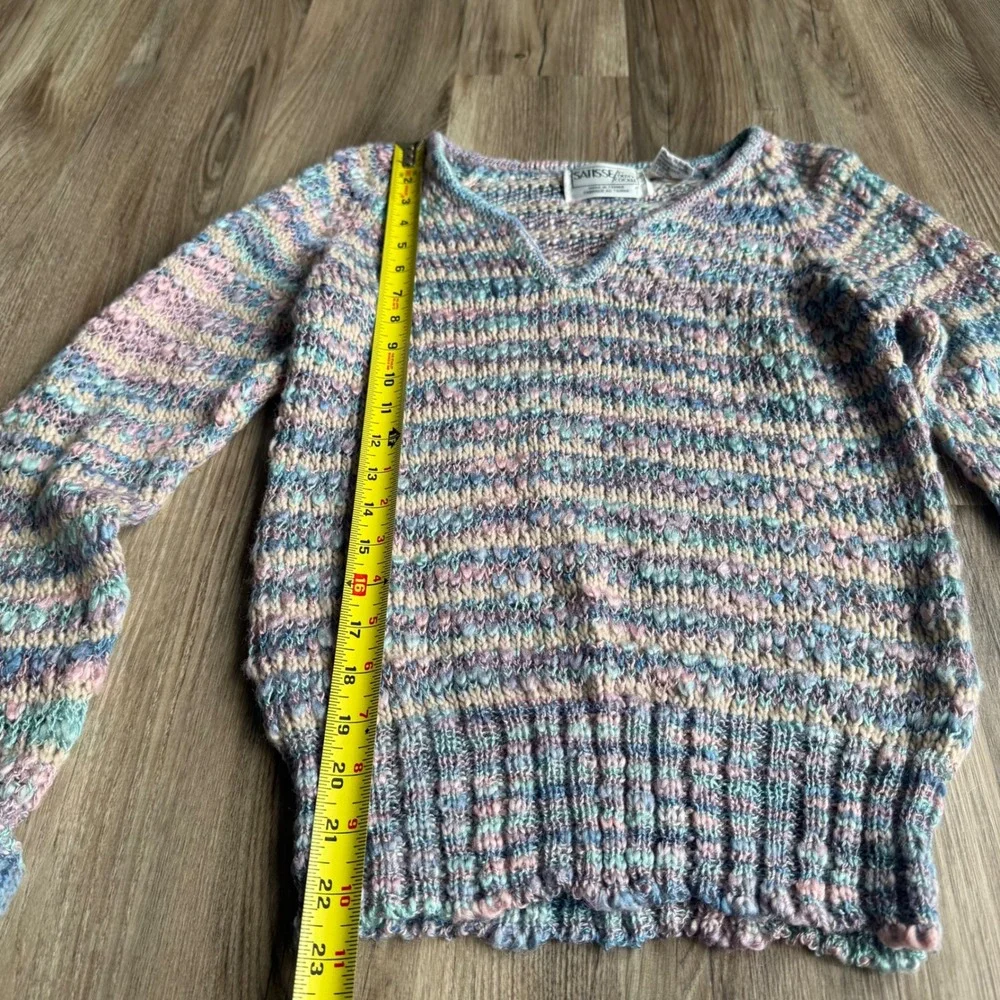 Vintage Satisse‎ Pastel Knit V-Neck Sweater Pink Blue M Grandmacore Cottagecore